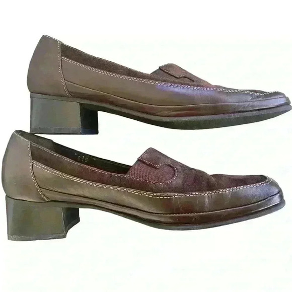 Rangoni Firenze Women's Shoes 6.6 B Brown Leather and SuedecSlip On Block Heel - Picture 6 of 10